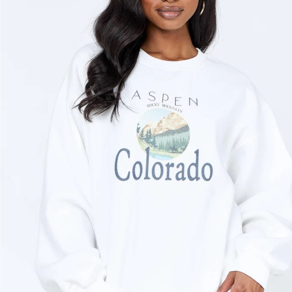 Oversized White Aspen Colorado Graphic Sweater